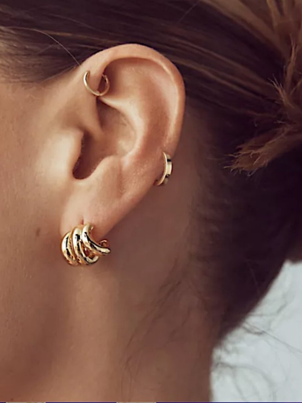 NEW Anthropologie Stacked Mini Gold Huggie Hoop Earrings